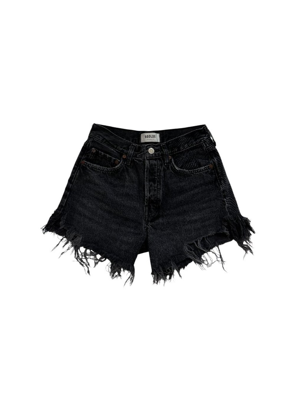 AGOLDE | "PARKER LONG SHORT" 100% COTTON CUT OFF DENIM IN WASHED BLACK